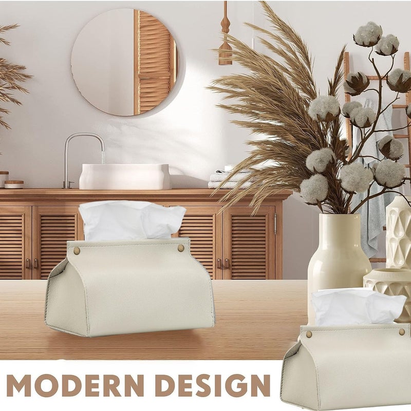 Goodern Tissue Box Cover Holder,Modern PU Leather Tissue Box Cover Holder Organizer for Bathroom Home Living Room,Bedroom,Kitchen,Vanity Countertop,Office Desk Tissue Box Tissue Cover for Car-Beige - Image 2