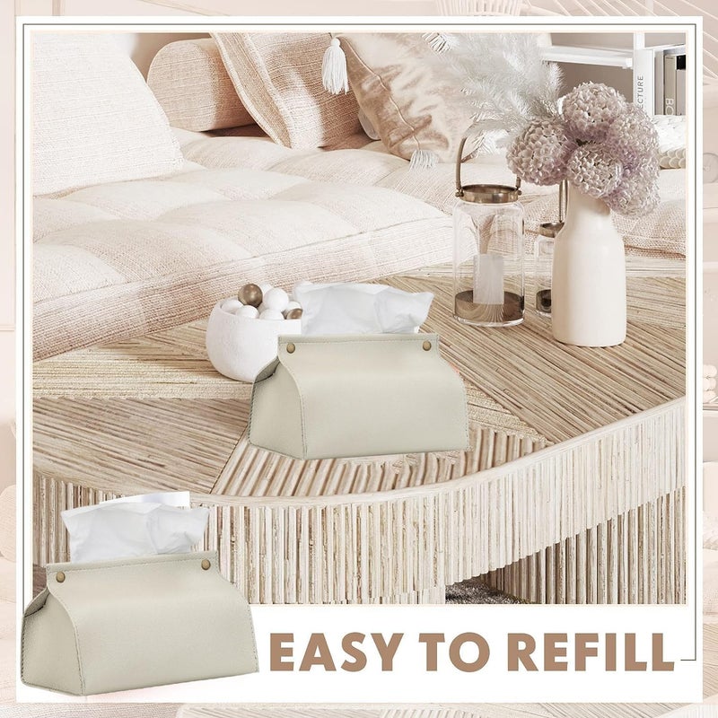 Goodern Tissue Box Cover Holder,Modern PU Leather Tissue Box Cover Holder Organizer for Bathroom Home Living Room,Bedroom,Kitchen,Vanity Countertop,Office Desk Tissue Box Tissue Cover for Car-Beige - Image 4