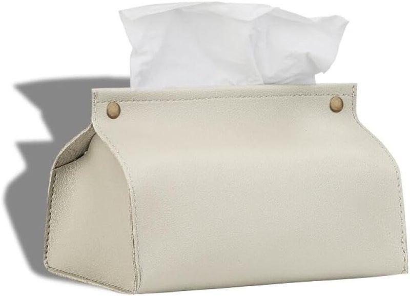 Goodern Tissue Box Cover Holder,Modern PU Leather Tissue Box Cover Holder Organizer for Bathroom Home Living Room,Bedroom,Kitchen,Vanity Countertop,Office Desk Tissue Box Tissue Cover for Car-Beige - Image 1