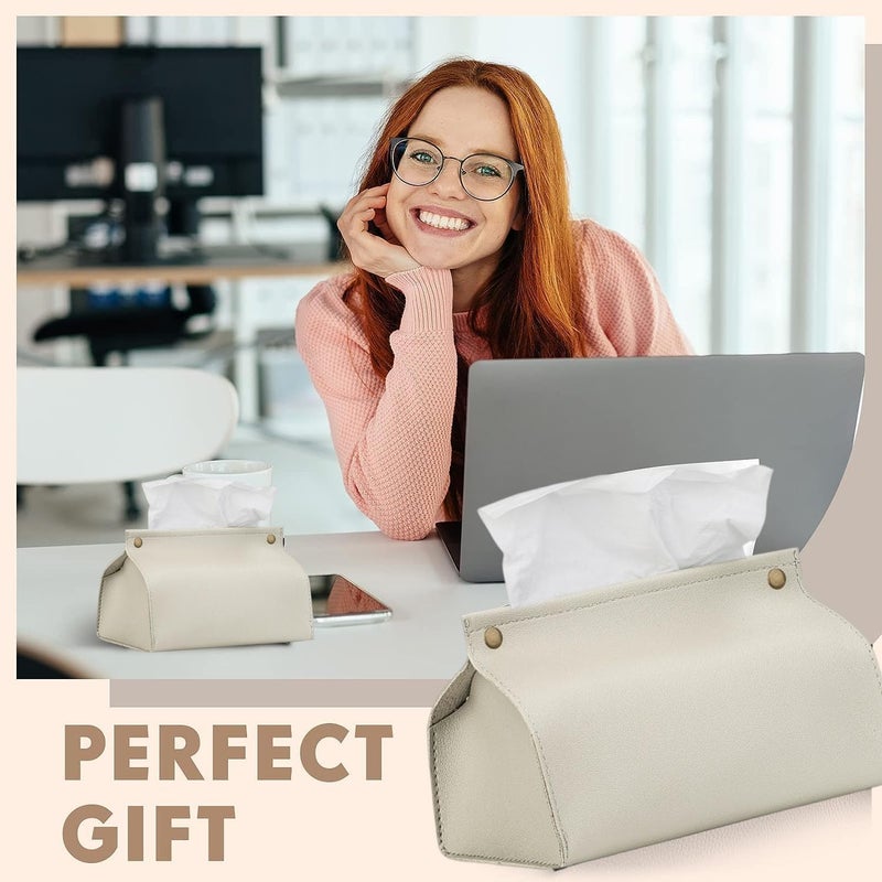 Goodern Tissue Box Cover Holder,Modern PU Leather Tissue Box Cover Holder Organizer for Bathroom Home Living Room,Bedroom,Kitchen,Vanity Countertop,Office Desk Tissue Box Tissue Cover for Car-Beige - Image 5