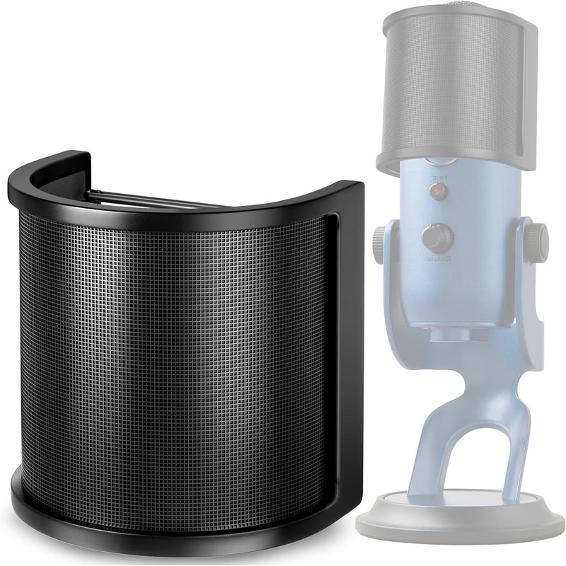 PEMOTech Microphone Pop Filter for Blue Yeti, [Upgraded Three Layers] Metal Mesh & Foam & Etamine Layer Microphone Windscreen Cover Handheld Mic Shield Mask - Image 1