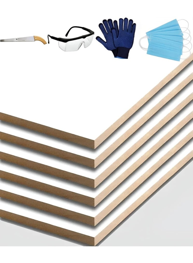 Abbasali MDF Wood Sheet Furniture Board White 60cm X 80cm Pack Of 6 Pieces With Glove Goggle 5pcs Mask & Saw (Both Side White) - Image 1