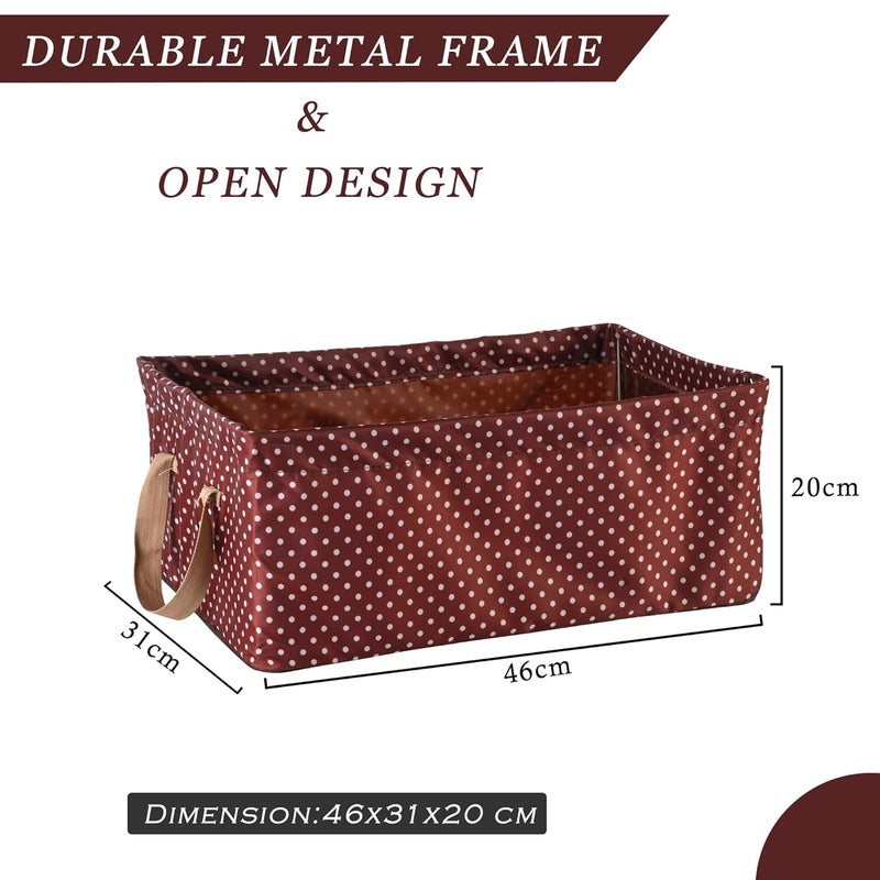 Kuber Industries Kuber Industries Pack of 3 Wardrobe Organizer Parachute Storage Box for Sweater Jeans Drawer Organizer with Handles Foldable Metal Frame Storage Baskets for Clothing Dot Print Brown - Image 3