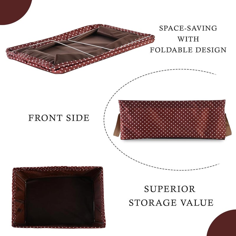 Kuber Industries Kuber Industries Pack of 3 Wardrobe Organizer Parachute Storage Box for Sweater Jeans Drawer Organizer with Handles Foldable Metal Frame Storage Baskets for Clothing Dot Print Brown - Image 5