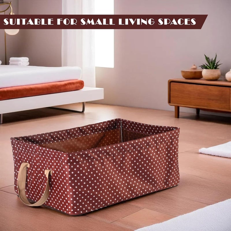 Kuber Industries Kuber Industries Pack of 3 Wardrobe Organizer Parachute Storage Box for Sweater Jeans Drawer Organizer with Handles Foldable Metal Frame Storage Baskets for Clothing Dot Print Brown - Image 4