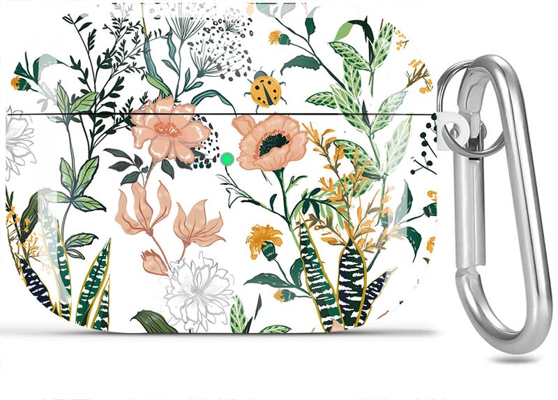 Olytop for Airpods Pro 2nd/1st Generation Case Floral 2019/2022/2023, Cute Ladybugs Air pod Pros Protective Cover Printed Skin Women Girl for Apple iPod Pro 2/1 Gen Case with Keychain - Flower/Cactus - Image 1