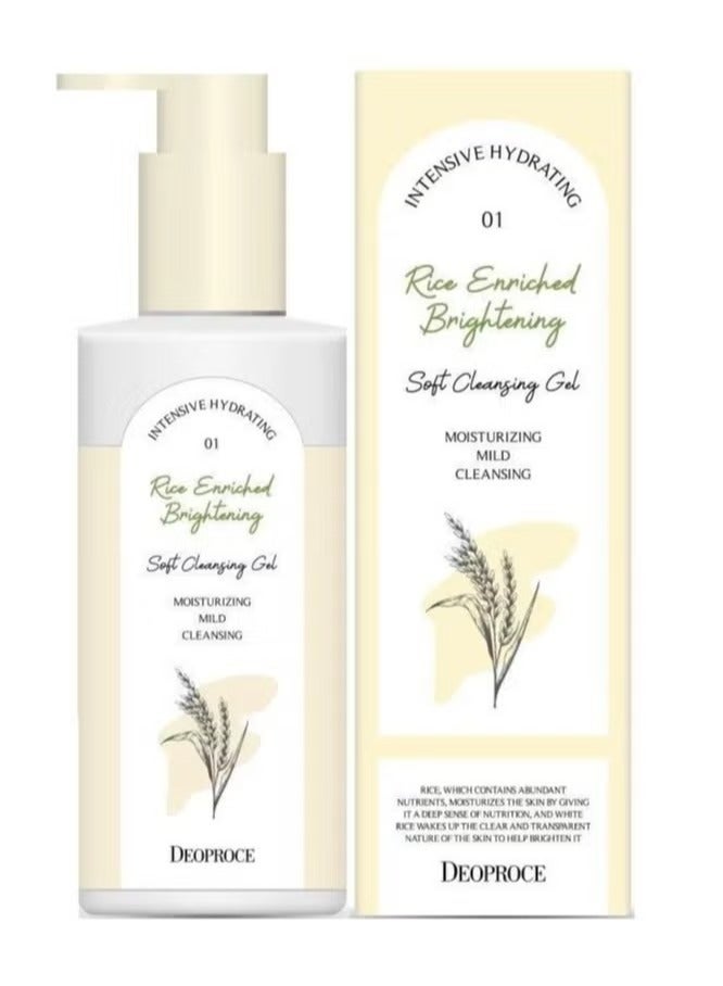 Deoproce Rice Enriched Brightening Soft Cleansing Gel, Gentle Facial Cleanser, Hydrating & Brightening, Korean Skincare, 200ml