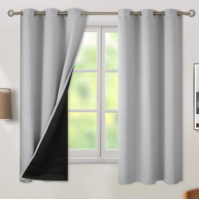 LIGHT GREY BLACKOUT CURTAINS FOR BEDROOM BLACK OUT CURTAINS 63 INCH LONG THERMAL INSULATED GROMMET TOTAL ROOM DARKENING WINDOW DRAPES FOR LIVING ROOM 2 PANELS 42 X 63 INCH