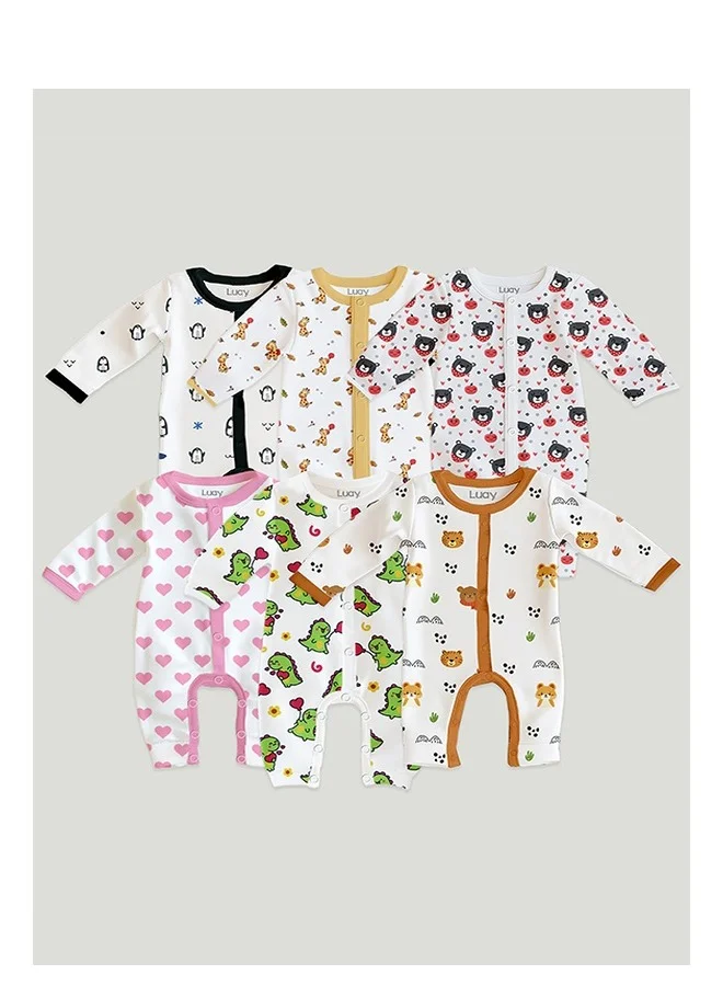 لؤي لوّاي بدلة أطفال مطبوعة بأكمام طويلة من القطن بنسبة 100٪، قطعة واحدة (رومبر)، للبنات والأولاد (عبوة من 6 قطع).