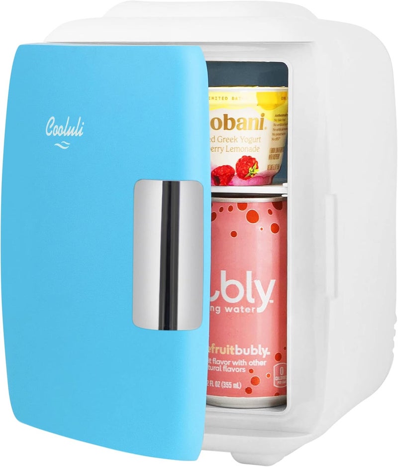 Cooluli Mini Fridge for Bedroom - Car, Office Desk & Dorm Room - Portable 4L/6 Can Electric Plug In Cooler & Warmer for Food, Drinks, Skincare Beauty & Makeup - 12v AC/DC & Exclusive USB Option, Blue - Image 2