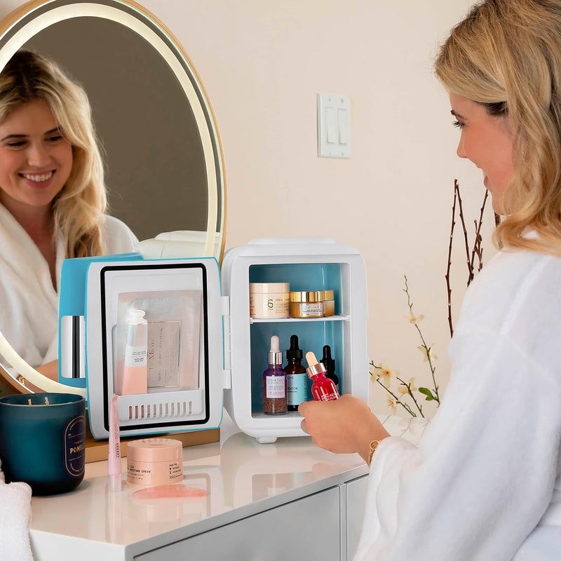 Cooluli Mini Fridge for Bedroom - Car, Office Desk & Dorm Room - Portable 4L/6 Can Electric Plug In Cooler & Warmer for Food, Drinks, Skincare Beauty & Makeup - 12v AC/DC & Exclusive USB Option, Blue - Image 4