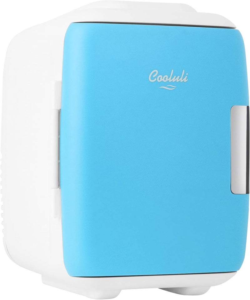 Cooluli Mini Fridge for Bedroom - Car, Office Desk & Dorm Room - Portable 4L/6 Can Electric Plug In Cooler & Warmer for Food, Drinks, Skincare Beauty & Makeup - 12v AC/DC & Exclusive USB Option, Blue - Image 1