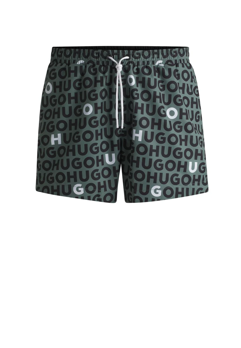 HUGO Open Green Logo-print swim shorts with drawcord for Men | Best Price UAE