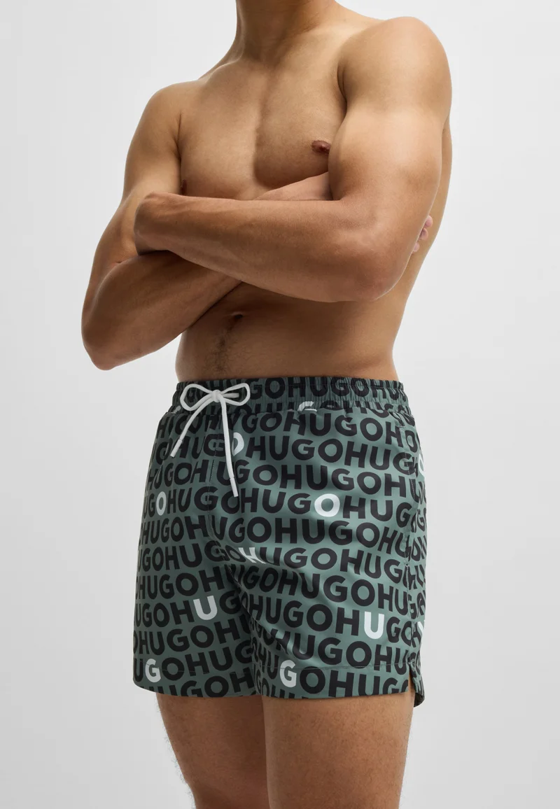 HUGO Open Green Logo-print swim shorts with drawcord for Men | Best Price UAE