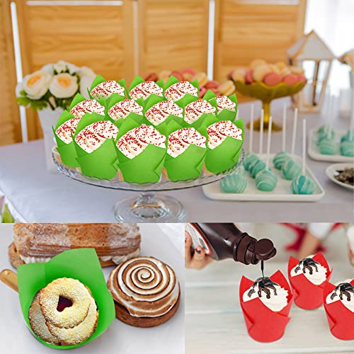 Xindtek Tulip Cupcake Liners 100-Count Baking Cups, Paper, Disposable, Green, Perfect for Wedding, Birthday, Christmas, Party, Baby Shower, Special Events - Image 3