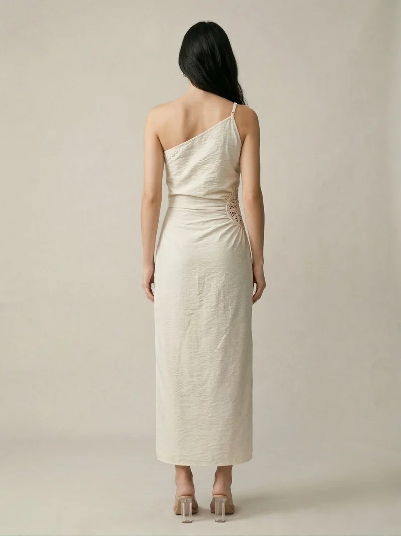 Outzidr  White Maxi Dress With Side Lace Detail for Women | Best Price UAE