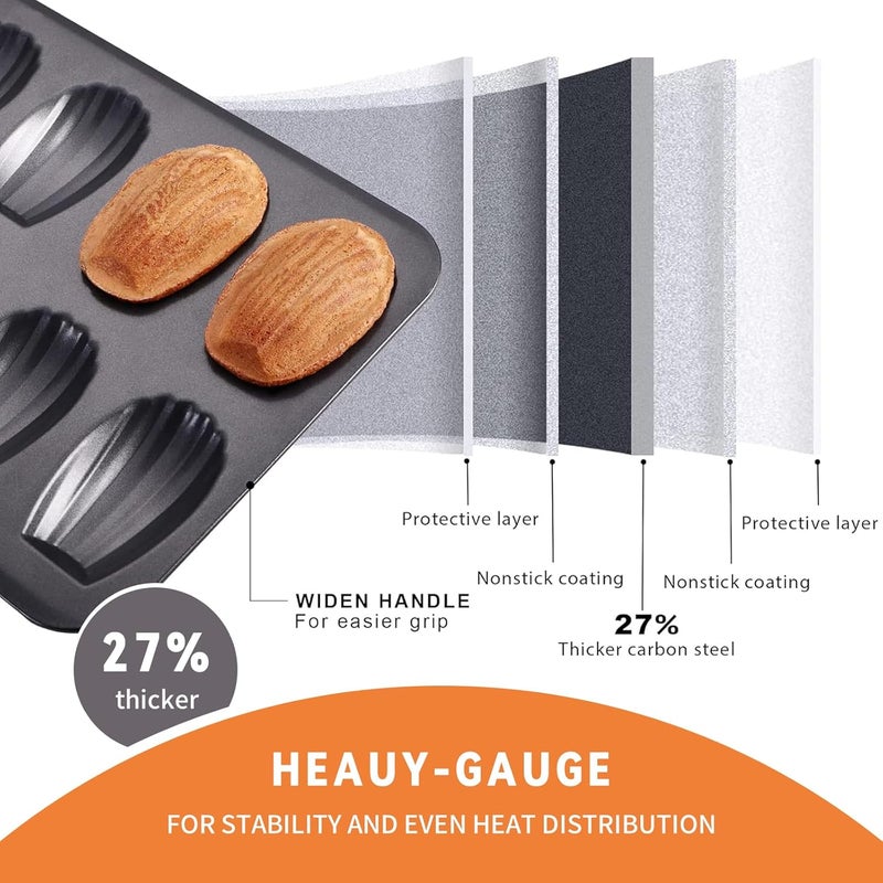 TYUI Madeleine Pan，12-cup Heavy Duty Shell Shape Baking Cake Mold Pan，Nonstick Tea Cake Pan for Oven Baking，Durable Baking Pans for Perfectly Shaped Cakes(2-Pack) - Image 3