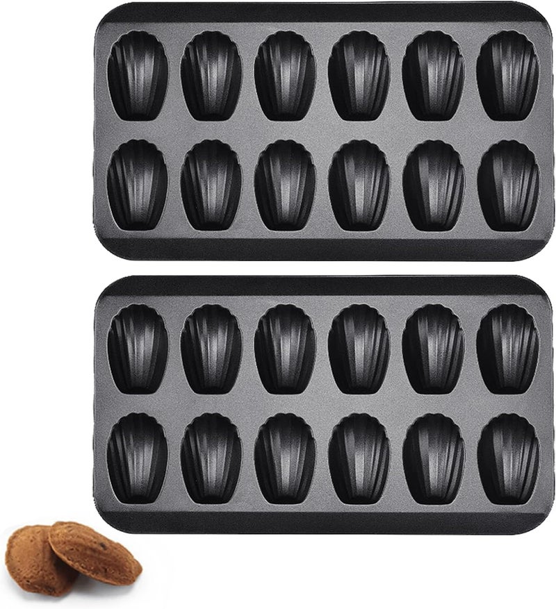 TYUI Madeleine Pan，12-cup Heavy Duty Shell Shape Baking Cake Mold Pan，Nonstick Tea Cake Pan for Oven Baking，Durable Baking Pans for Perfectly Shaped Cakes(2-Pack) - Image 1