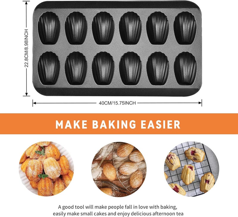 TYUI Madeleine Pan，12-cup Heavy Duty Shell Shape Baking Cake Mold Pan，Nonstick Tea Cake Pan for Oven Baking，Durable Baking Pans for Perfectly Shaped Cakes(2-Pack) - Image 2