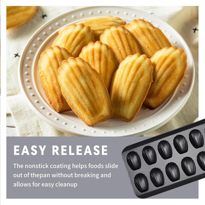 TYUI Madeleine Pan，12-cup Heavy Duty Shell Shape Baking Cake Mold Pan，Nonstick Tea Cake Pan for Oven Baking，Durable Baking Pans for Perfectly Shaped Cakes(2-Pack) - Image 4