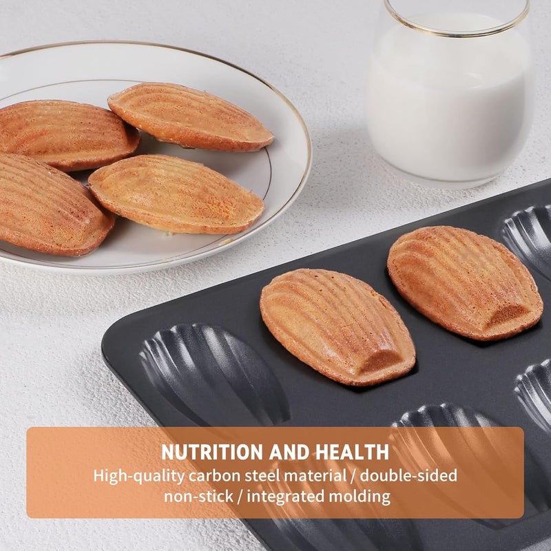TYUI Madeleine Pan，12-cup Heavy Duty Shell Shape Baking Cake Mold Pan，Nonstick Tea Cake Pan for Oven Baking，Durable Baking Pans for Perfectly Shaped Cakes(2-Pack) - Image 5
