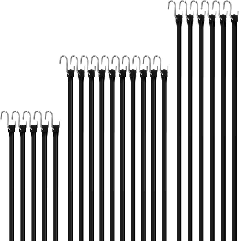 HOXWELL Rubber Bungee Cords with Hooks, 100% EPDM Bungee Cord with 150% Max Stretch, 15", 21", 31" (20 Pack) Heavy Duty Bungee Straps for Securing Tarps, Canvases, Cargo, Motorcycle, Weatherproof - Image 1