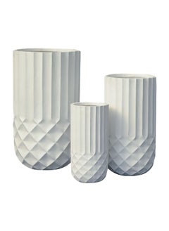 SereneLife 3-Piece Elegant Design Cylindrical Fibreclay Planter Set White 78 x 44 x 44 cm WXP1262ABC  - Image 1