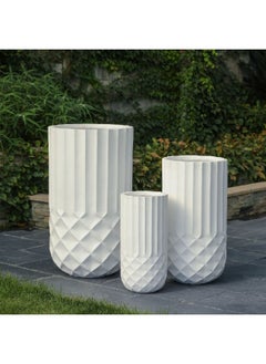 SereneLife 3-Piece Elegant Design Cylindrical Fibreclay Planter Set White 78 x 44 x 44 cm WXP1262ABC  - Image 2