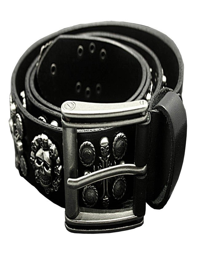 vogueteen Men's Punk Genuine Leather Belts Biker Rock Skull Cross Black Waist Strap belt - Image 2