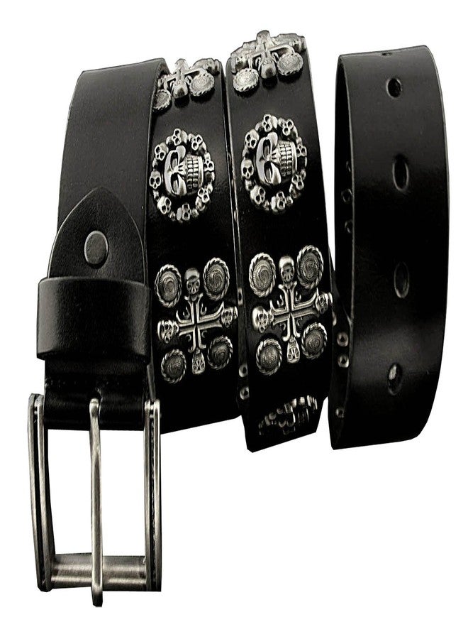 vogueteen Men's Punk Genuine Leather Belts Biker Rock Skull Cross Black Waist Strap belt - Image 5