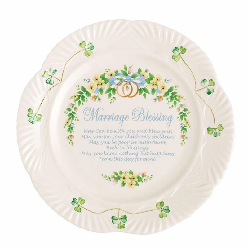 Belleek Marriage Blessing Plate  Fine Parian China Shamrock Decorative Plate  Handcrafted Irish Decor 88 Inch White