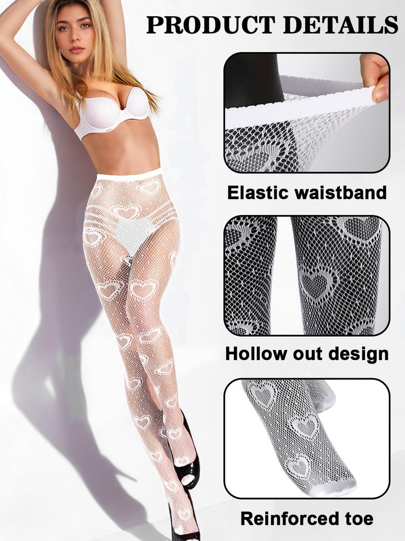 BOARDFEB 4 Pcs Lace Fishnet Tights, White Fishnets Leggings Tight Floral Pantyhose Stockings Fishnet Thigh High Stockings Waist Tights for Women Girls Halloween - Image 3