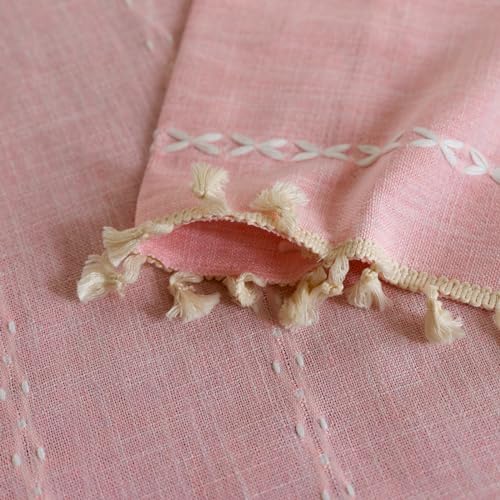 Deeprove Pink Boho Curtains 84 inches Length for Baby Girl Bedroom Nursery, Blush Bohemian 84 inches Long Embroidery Farmhouse Light Filter Privacy Style Tassel Window Treatments, W52 x L84, 1 Panel - Image 4