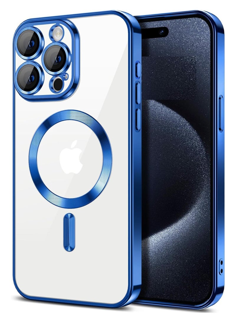 غطاء شفاف مغناطيسي لهاتف iPhone 15 Pro Max مع واقٍ للعدسة | متوافق مع MagSafe – غطاء نحيف من TPU بحواف مطلية – تصميم ناعم ووقائي - Image 1