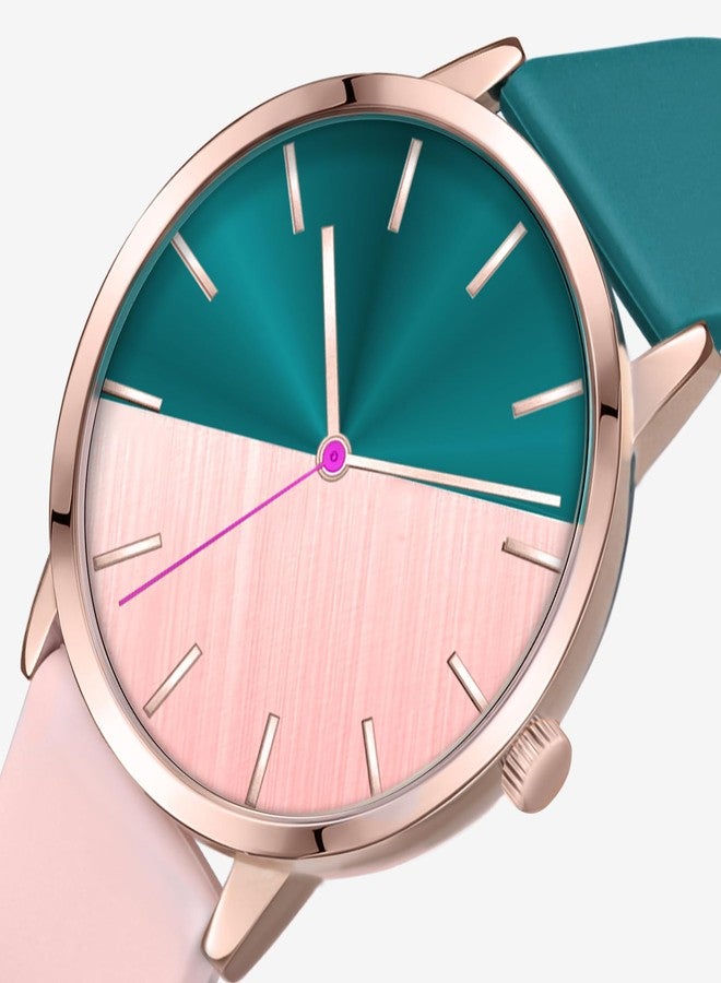 Bisley Women's Rose Gold Watch Pink and Green Watch Silicone Strap Watch Three Hand Analog Watch Gift Watch - Image 2