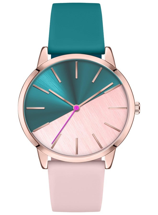 Bisley Women's Rose Gold Watch Pink and Green Watch Silicone Strap Watch Three Hand Analog Watch Gift Watch - Image 1