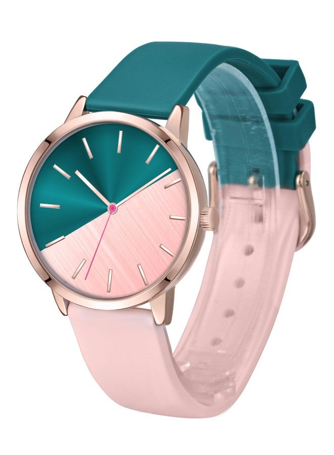 Bisley Women's Rose Gold Watch Pink and Green Watch Silicone Strap Watch Three Hand Analog Watch Gift Watch - Image 3