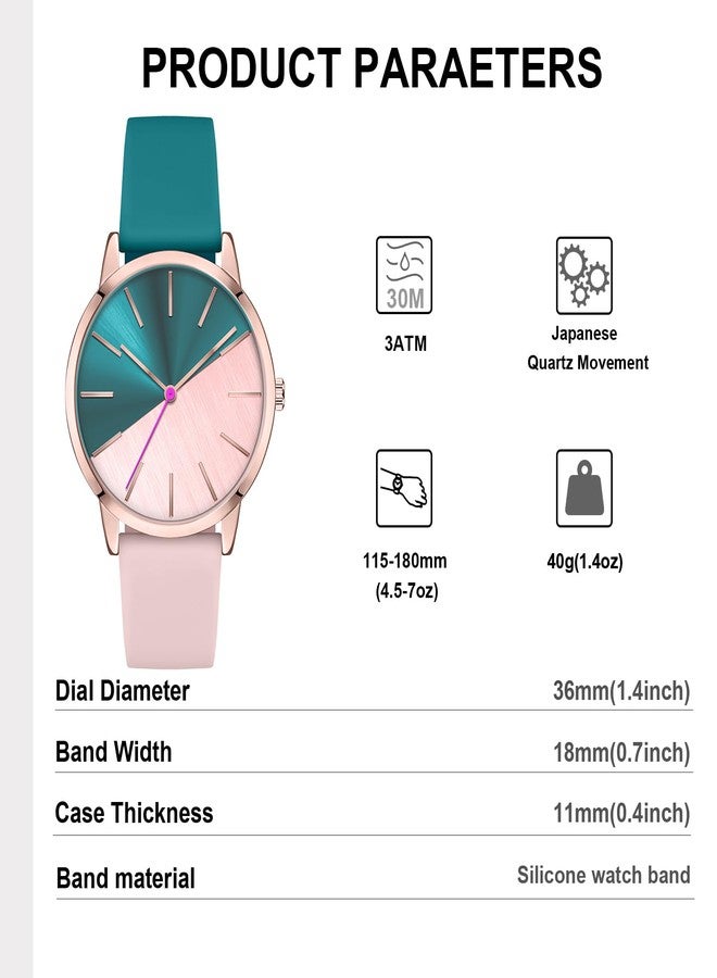 Bisley Women's Rose Gold Watch Pink and Green Watch Silicone Strap Watch Three Hand Analog Watch Gift Watch - Image 5