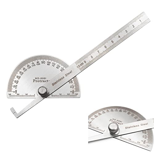 LYFJXX Stainless Steel Angle Protractor, 0-180 Degrees, 10 cm Woodworking Ruler, Angle Measure Tool - Image 1