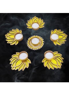 KollectionKart Beautiful Handmade 5 Lotus Tea Lights 1 Gota Bangle Tea Light Floor Rangoli for Home Office Decoration Diwali Gifts coOperate Gift Yellow 