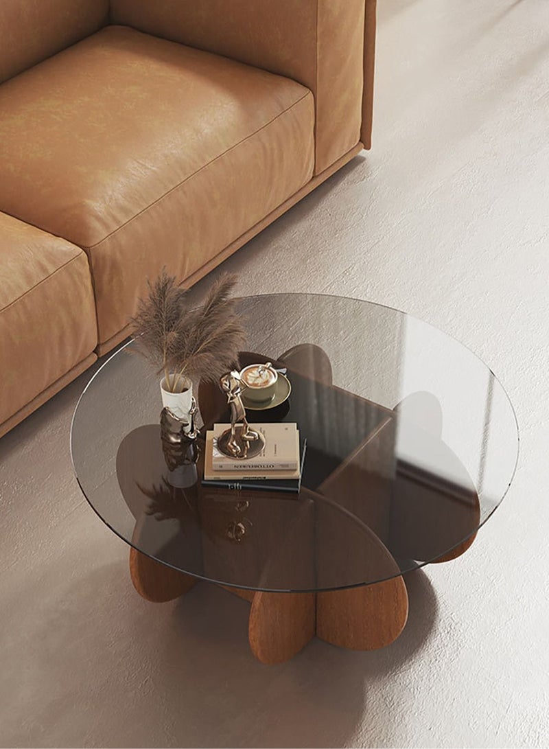 Merry Moments Wodden Round Table Modern Coffee Table Cafe Table Sofa Side Table End Table Snack Table Fshion Design for Living Room Bedroom Office Retail Tempered Glass Top Solid Wood Base H40xL70xW70 cm  - Image 4
