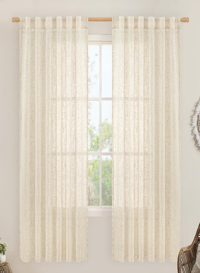 LAMIT Beige Linen Curtains 72 Inches Long 2 Panels for Living Room Faux Linen Textured Light Filtering Drapes Back Tab and Rod Pocket Boho Neutral Panels for Bedroom/Dining Room, 52 x 72 Inch - Image 1