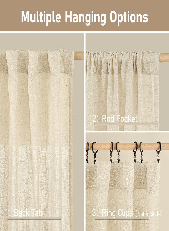 LAMIT Beige Linen Curtains 72 Inches Long 2 Panels for Living Room Faux Linen Textured Light Filtering Drapes Back Tab and Rod Pocket Boho Neutral Panels for Bedroom/Dining Room, 52 x 72 Inch - Image 3