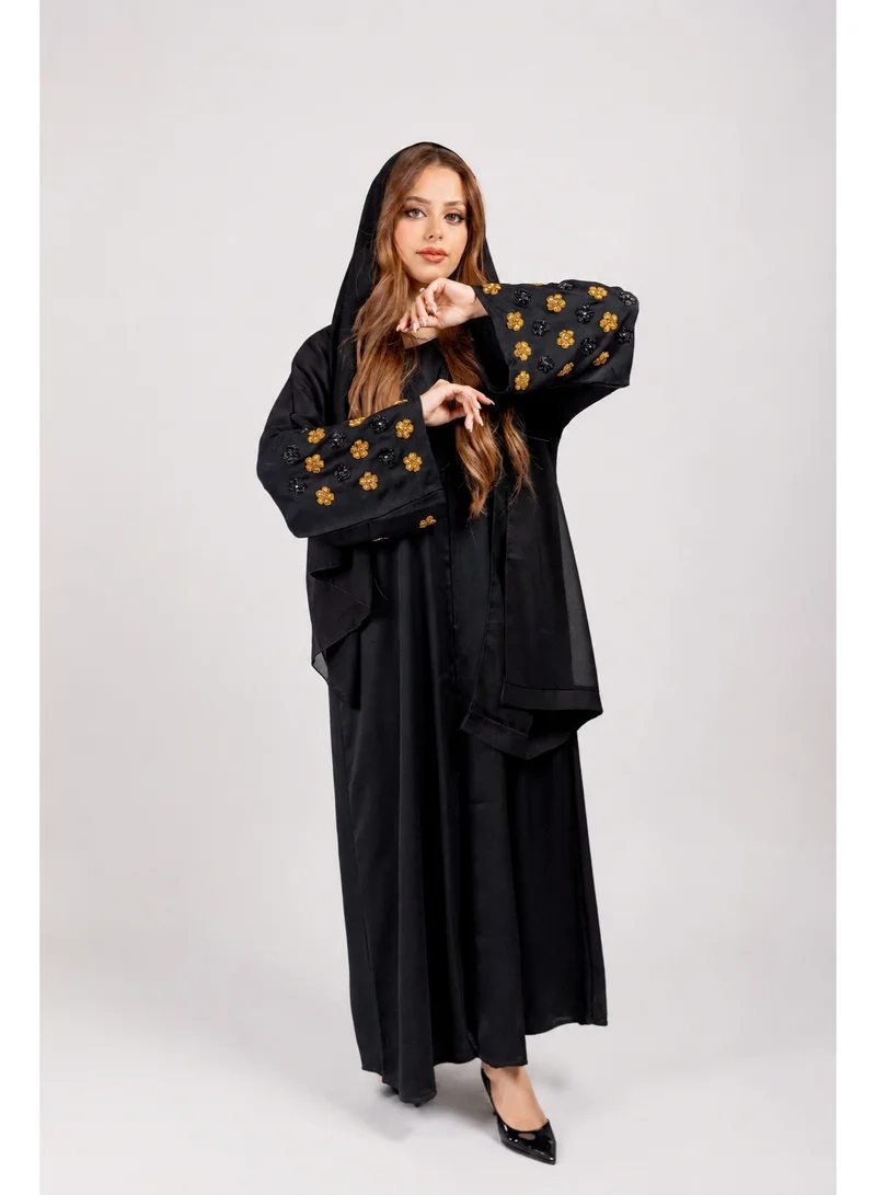 Ophelia Aya 2-in-1 Open Abaya with Buttons & Hand Floral Embroidery – Elegant Modest Wear for Women