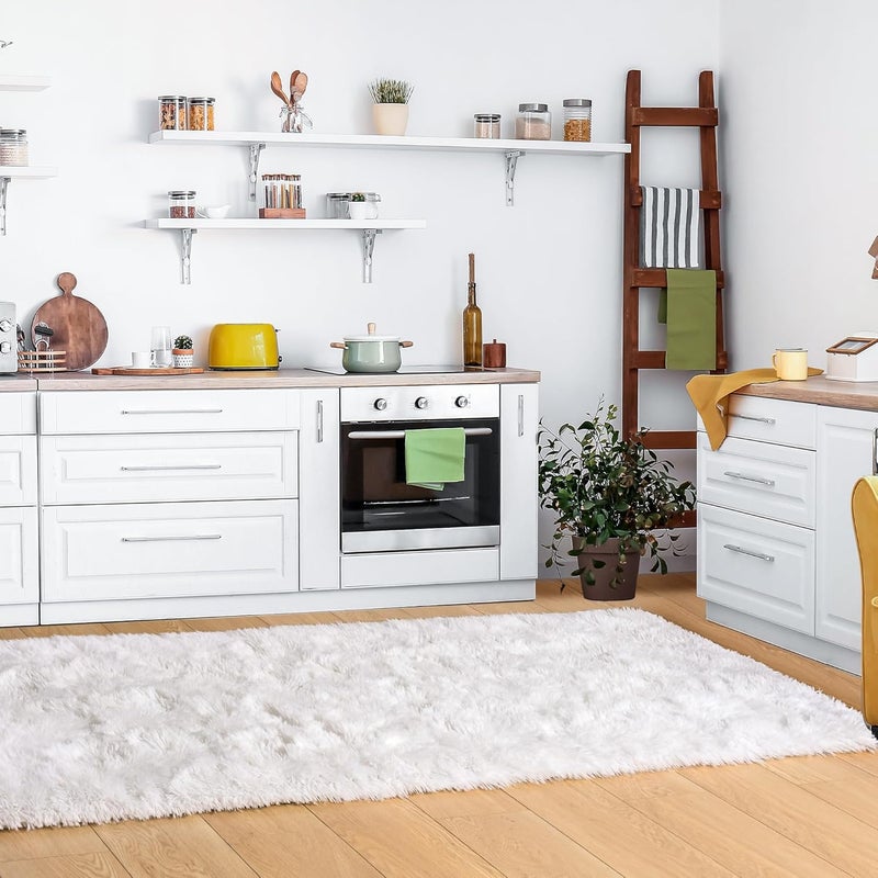 ISEAU Runner Rug for Bedroom, 2x6 Feet Shag Area Rug with Upgrade Non Slip, Fluffy Carpet Runner for Hallway, Fuzzy Soft Living Room Rugs for Kids Girls Bedroom Decor, Cream White - Image 3