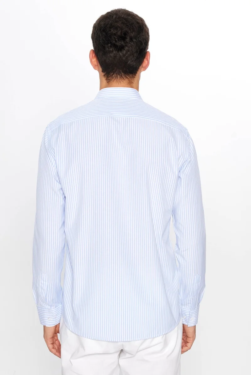 تودورس Men's Classic Fit Regular Cut Long Sleeve Single Pocket Striped Italian Collar Shirt