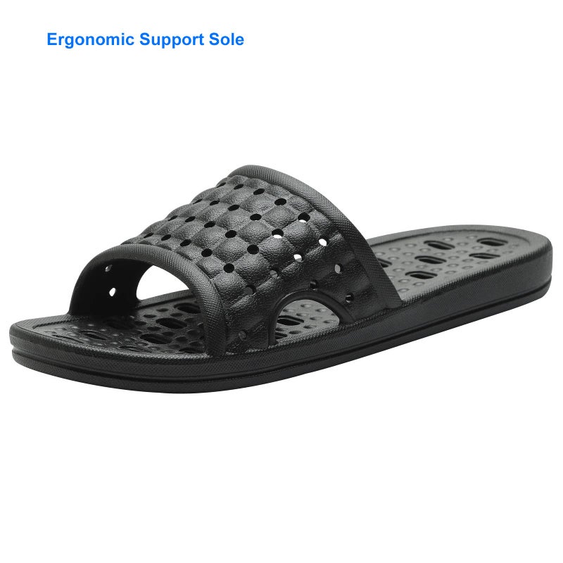 COZYAREA Shower Shoes Quick Dry Non-Slip Bathroom Slippers for Men Women Dorm Home Slides Black Size 8.5-9 Women/7.5-8 Men - Image 3