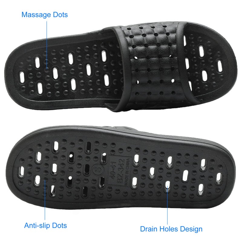 COZYAREA Shower Shoes Quick Dry Non-Slip Bathroom Slippers for Men Women Dorm Home Slides Black Size 8.5-9 Women/7.5-8 Men - Image 5