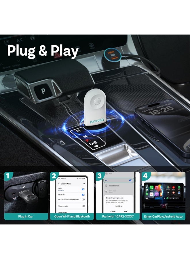 OTTOCAST Mini 2-in-1 Wireless CarPlay & Android Auto Adapter – GPS Passthrough, Plug & Play Wireless Dongle with USB & USB-C Cables (White) - Image 5