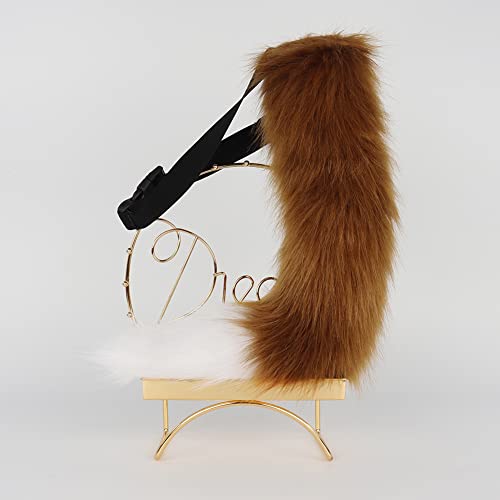 JUNBOON Faux Fur Tail for Cosplay Halloween Party Costume (Brown white) - Image 2